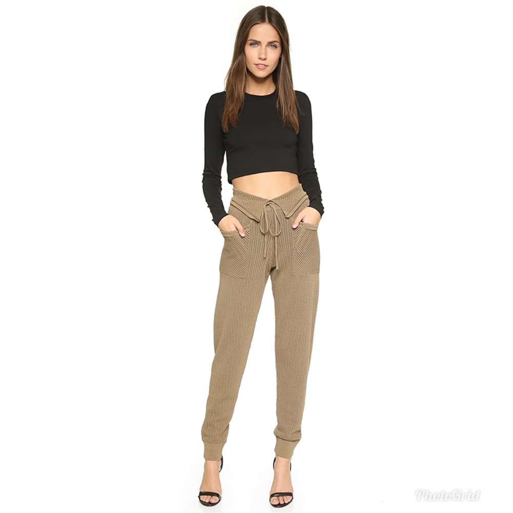 Ronny Kobo Collection Cropped Knit Jogger Pants in Taupe
